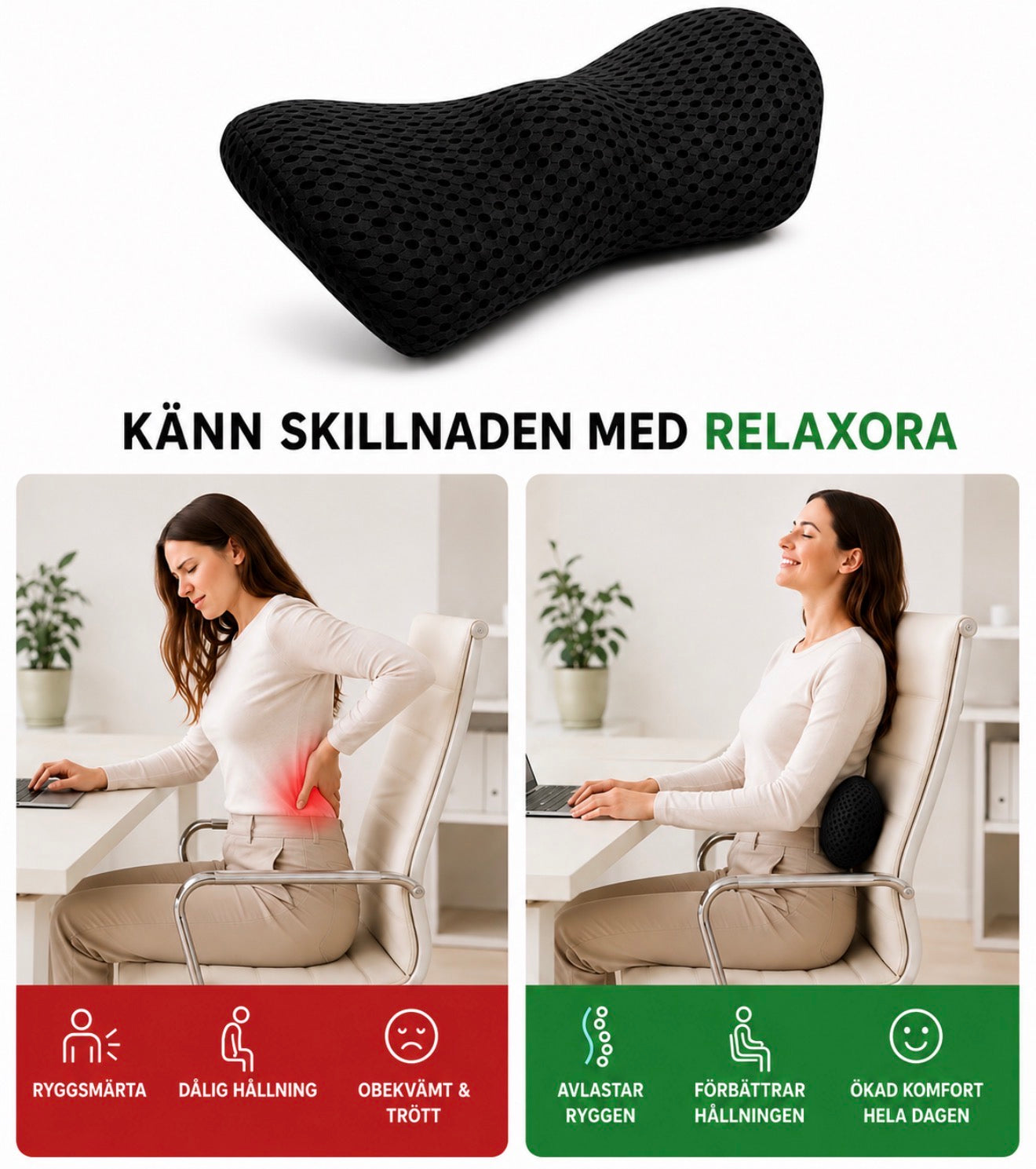 Relaxora™ - Ergonomisk Ryggstöd För En Bättre Sittposition